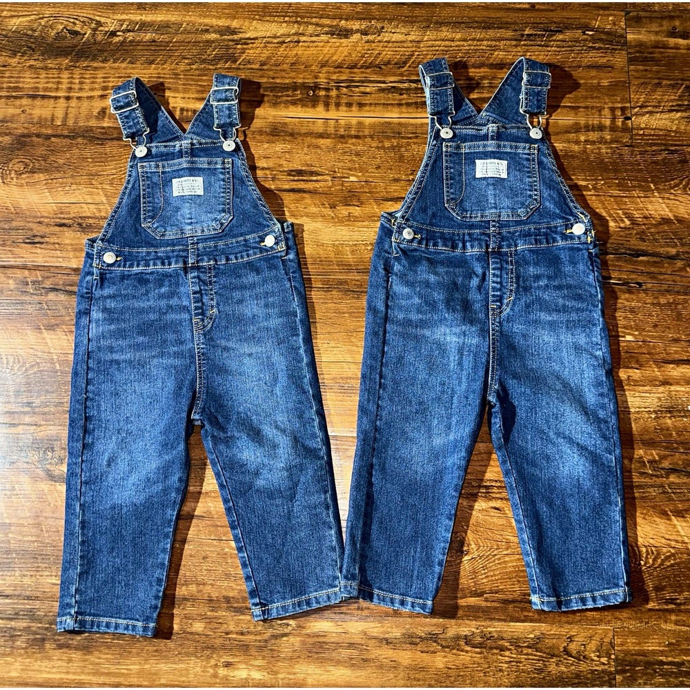 Levi's Bundle of 2 Blue Denim Overalls 2T Sleeveless Adjustable Straps Pockets